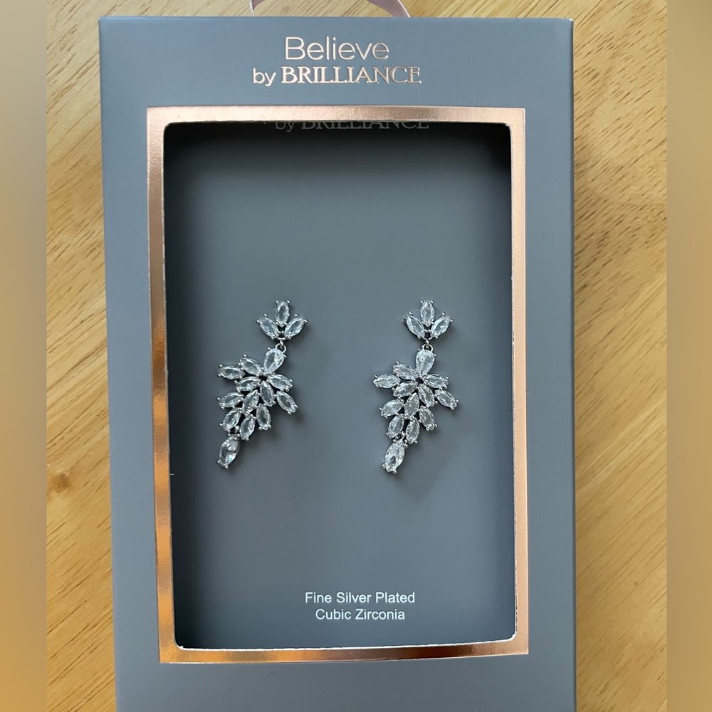 Fine Silver Plated Cubic Zirconia Earrings Holiday Birthday Celebration NEW